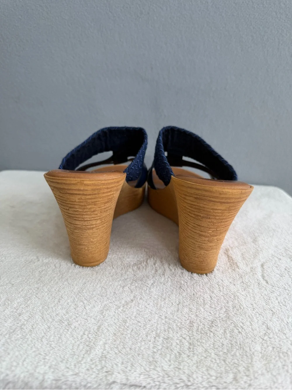 Italiana by Italian Shoemakers Platform Sandals Mandii 9M Women's Navy